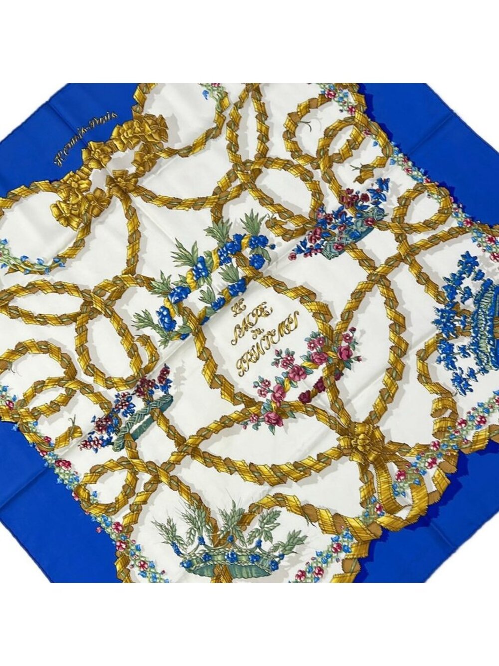Hermes Scarf Carre 90 Ivory Blue Multi